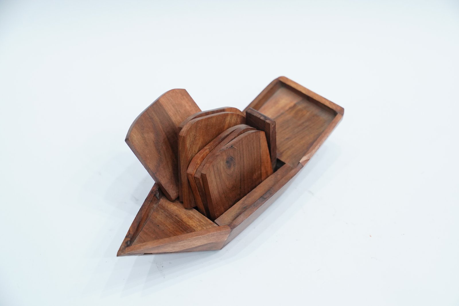 Handcrafted Wooden Boat-Shaped Coaster Set