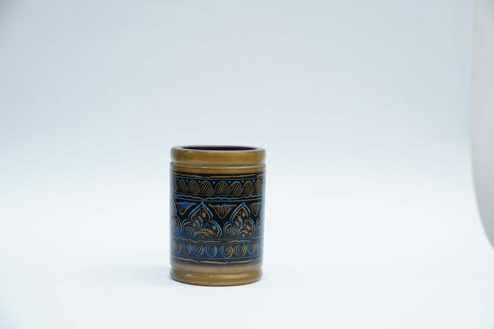 Hand-Painted Wooden Pen Holder with Ornate Design