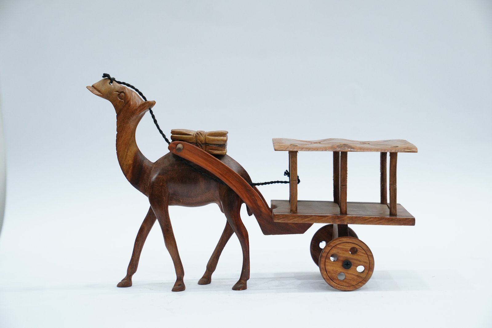 Handcrafted Wooden Camel Cart for Rustic Decor - Image 2