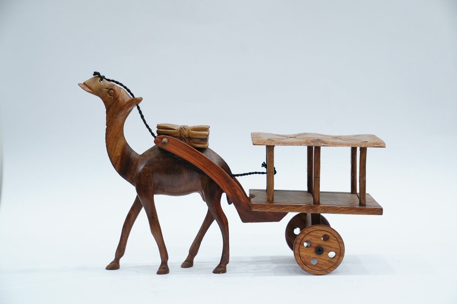 Handcrafted Wooden Camel Cart for Rustic Decor - Image 3