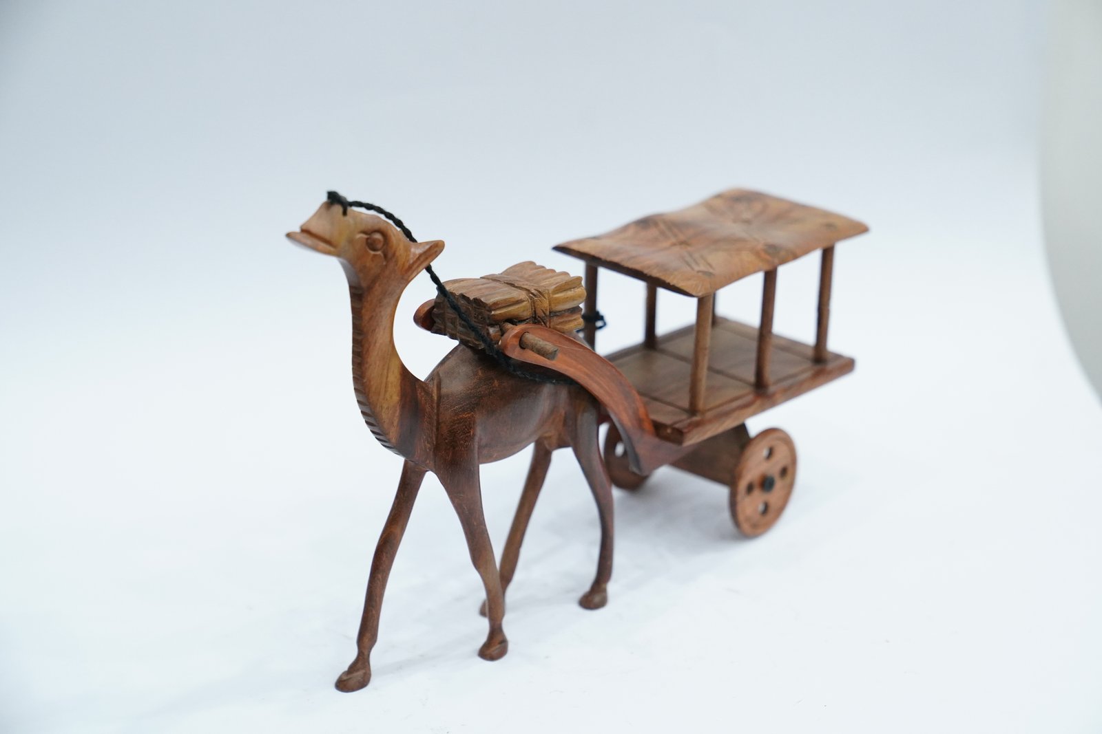 Handcrafted Wooden Camel Cart for Rustic Decor