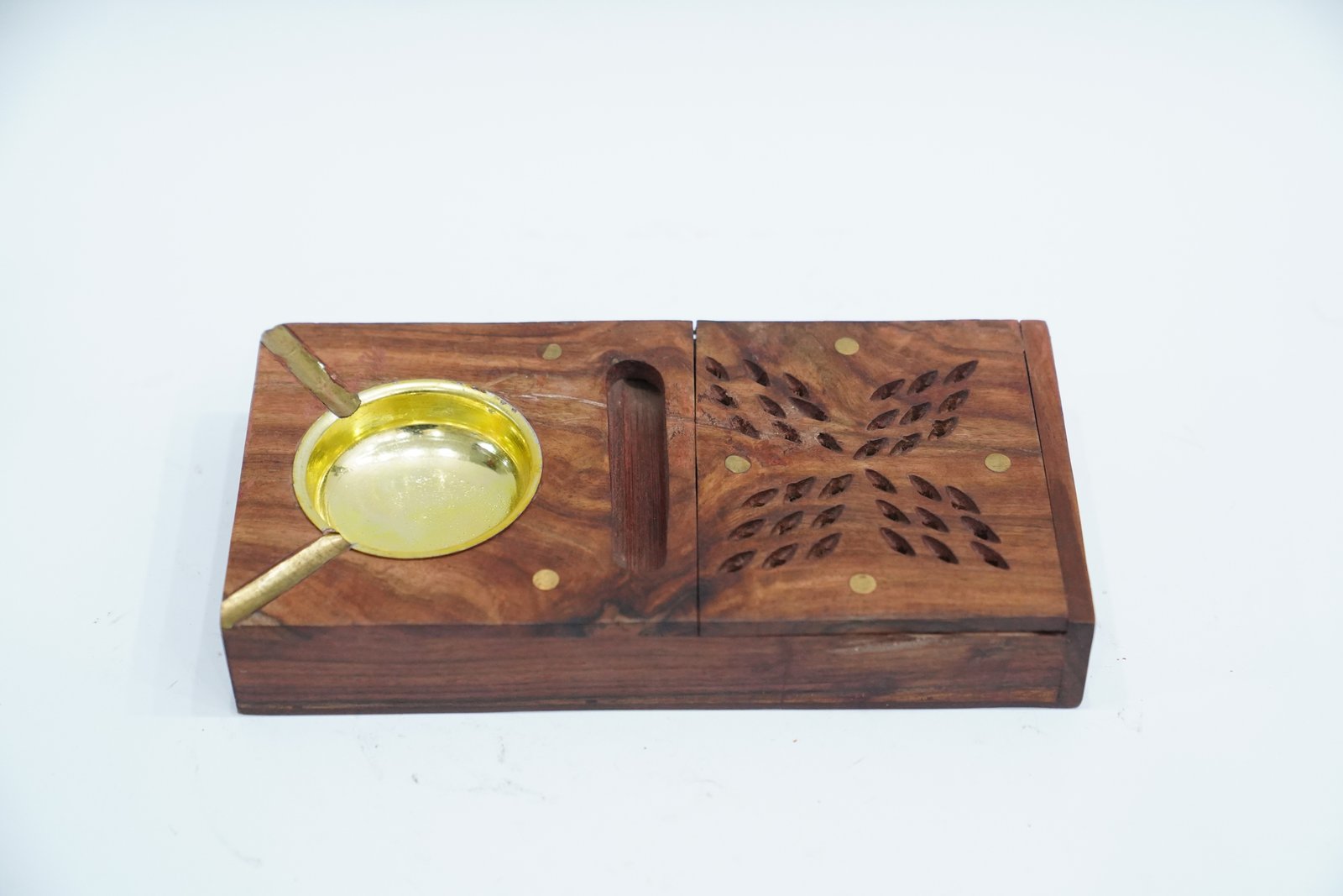 Artisan Wooden Incense Holder – Crafted Elegance with Brass Detail - Image 2