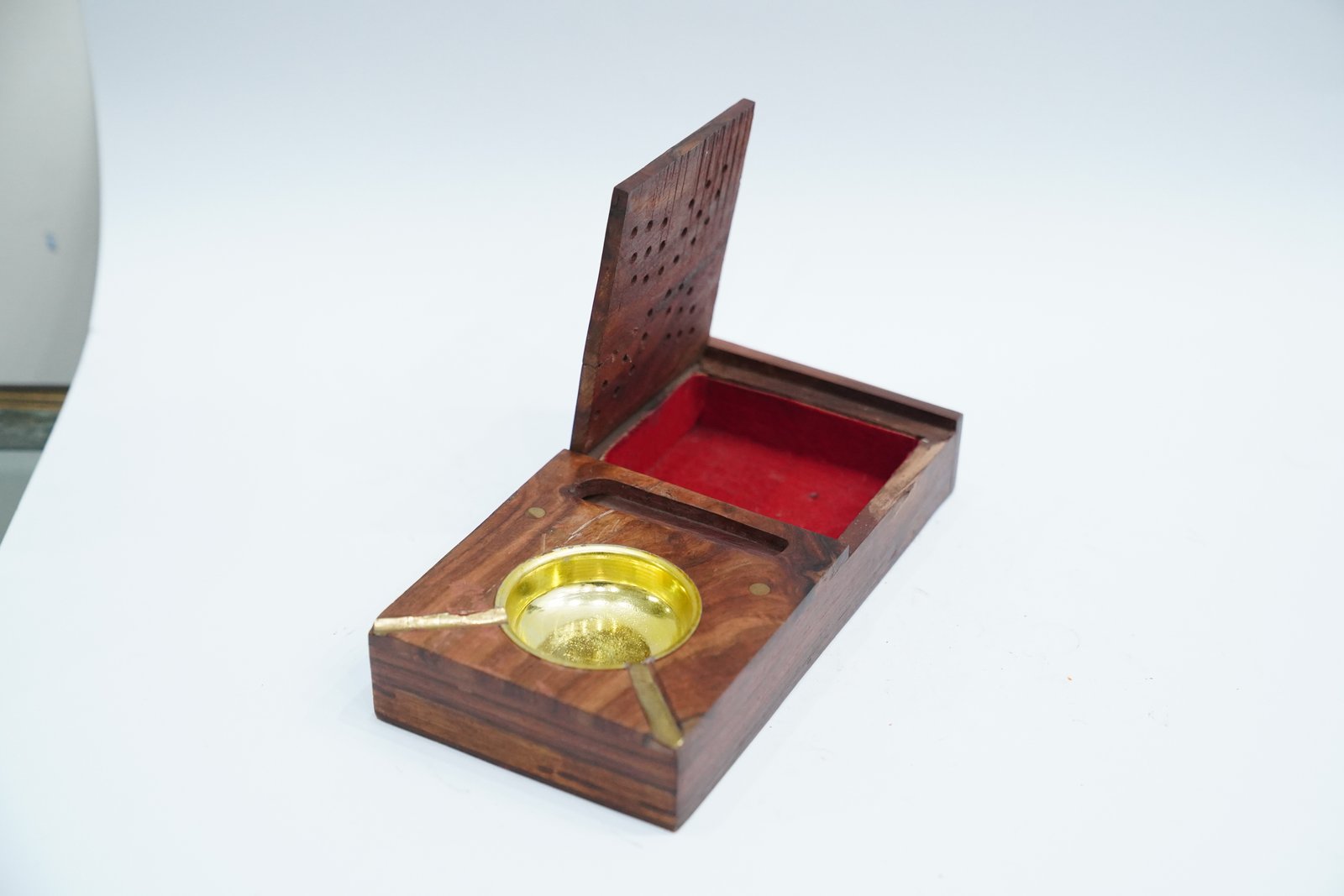 Artisan Wooden Incense Holder – Crafted Elegance with Brass Detail - Image 3