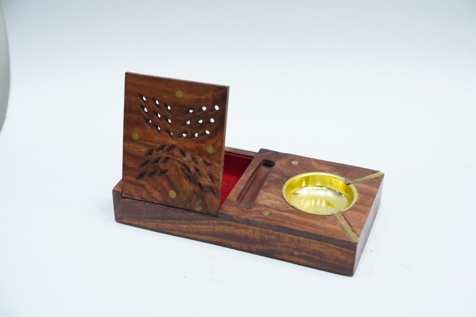 Artisan Wooden Incense Holder – Crafted Elegance with Brass Detail - Image 4
